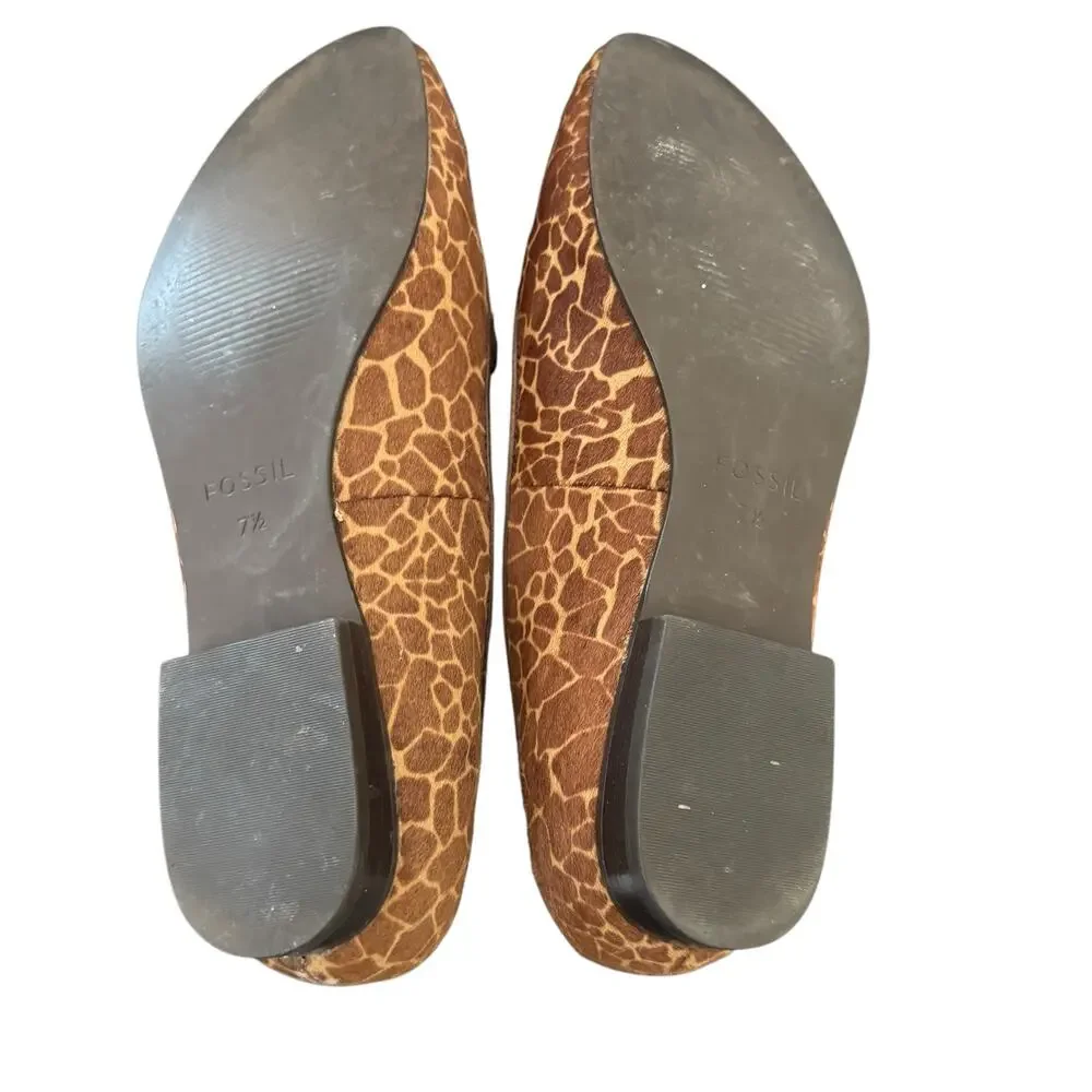 Fossil Shoes Women's 7.5 Giraffe Print Flat Fossil Slip‎ On Ballet